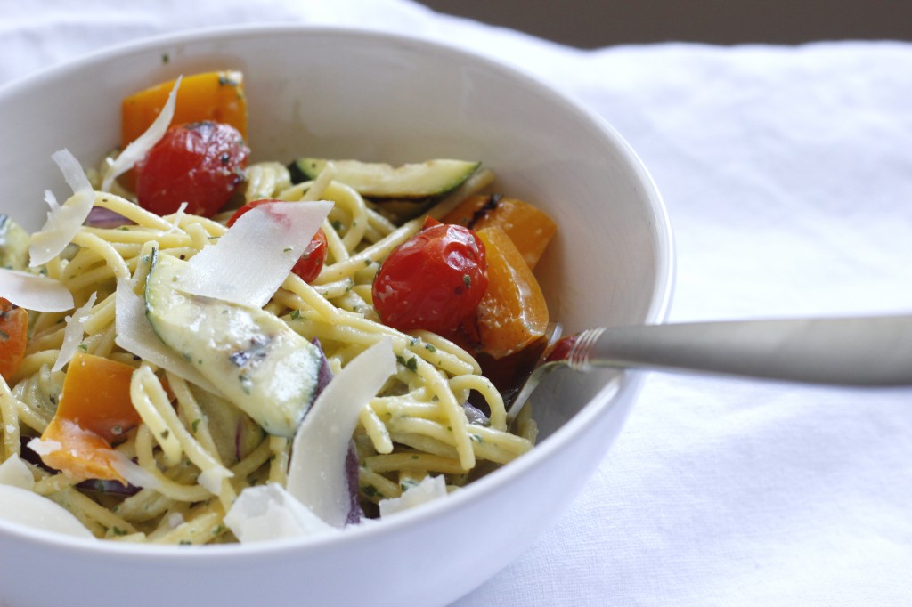 Pasta with Grilled Vegetables and Basil Cream Sauce